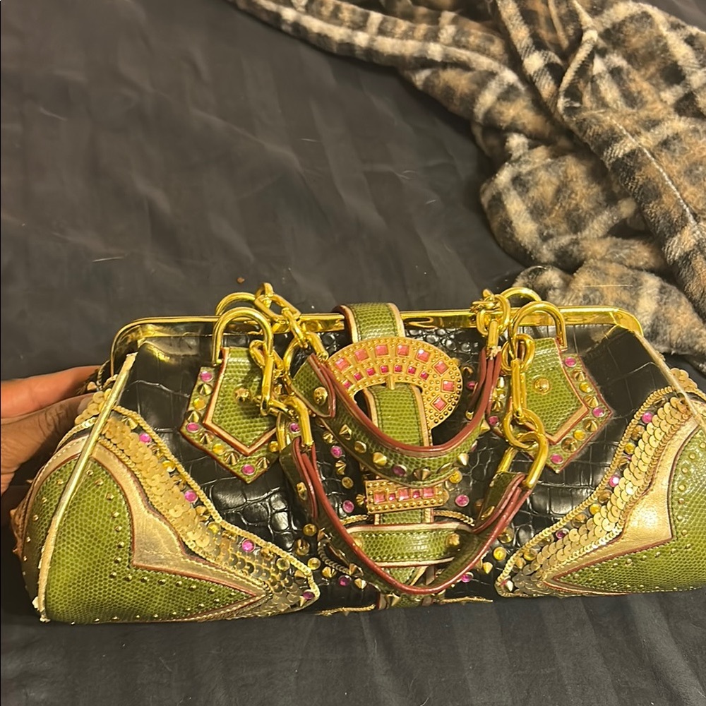Stylish Green and Black Handbag